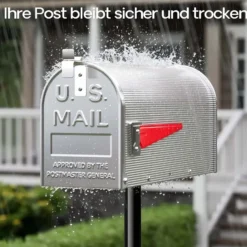 Wiltec US Mailbox silbergrau 150 x 513 x 223 mm, amerikanischer Briefkasten mit Fahne, Wandbriefkasten oder Standbriefkasten Stahl amerikanisches Design