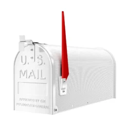 Wiltec US Mailbox weiß 150 x 513 x 223 mm, amerikanischer Briefkasten mit Fahne, Wandbriefkasten oder Standbriefkasten Stahl amerikanisches Design
