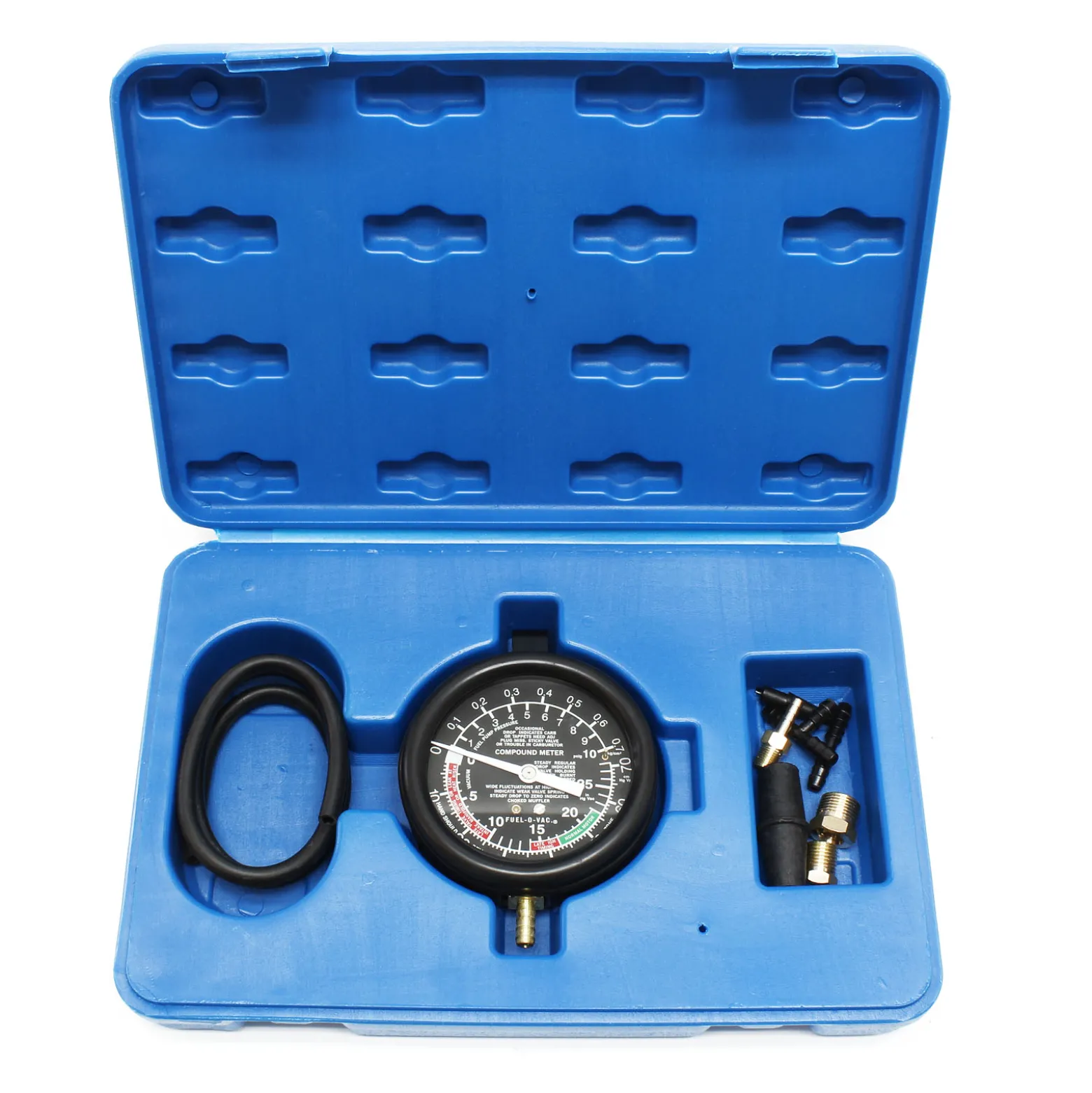 Wiltec Vakuumtester bis 10 PSI 28"HG, Benzinpumpentester, Unterdruck Tester Benzinpumpe mit Schlauch, Manometer und Koffer