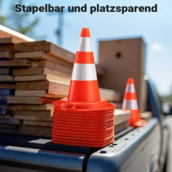 Wiltec Verkehrskegel 50 cm hoch 8 Stück, Leitkegel zum Absichern, Pylon reflektierend, Warnkegel aus robustem PVC für Baustellen
