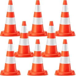 Wiltec Verkehrskegel 50 cm hoch 8 Stück, Leitkegel zum Absichern, Pylon reflektierend, Warnkegel aus robustem PVC für Baustellen