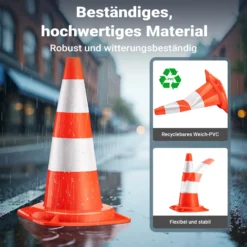 Wiltec Verkehrskegel 50 cm hoch 8 Stück, Leitkegel zum Absichern, Pylon reflektierend, Warnkegel aus robustem PVC für Baustellen