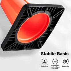 Wiltec Verkehrskegel 45 cm hoch, Leitkegel zum Absichern, Pylon reflektierend, Warnkegel aus robustem PVC und Gummi für Baustellen