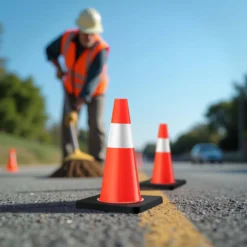 Wiltec Verkehrskegel 45 cm hoch, Leitkegel zum Absichern, Pylon reflektierend, Warnkegel aus robustem PVC und Gummi für Baustellen
