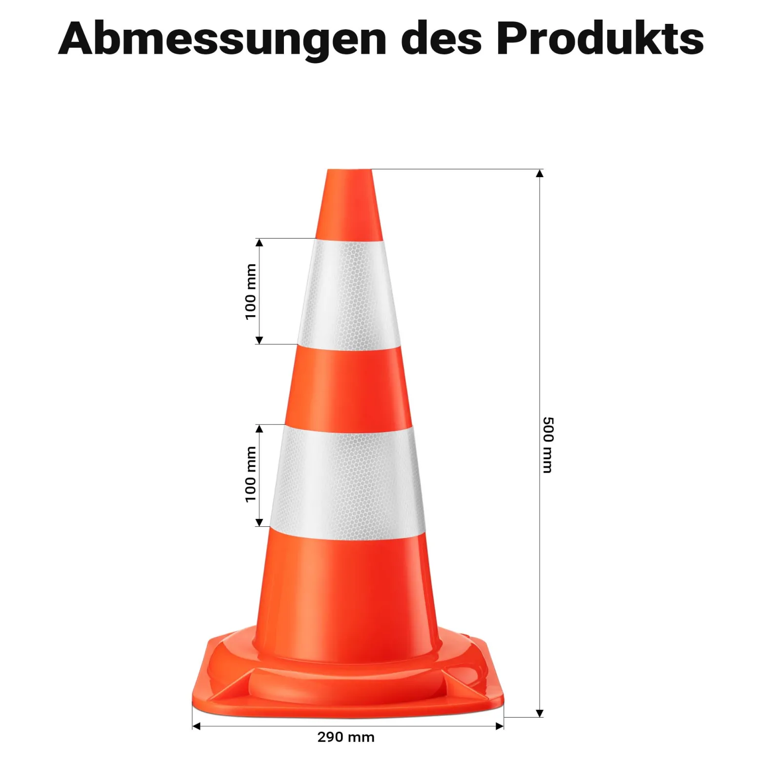 Wiltec Verkehrskegel 50 cm hoch 2 Stück, Leitkegel zum Absichern, Pylon reflektierend, Warnkegel aus robustem PVC für Baustellen