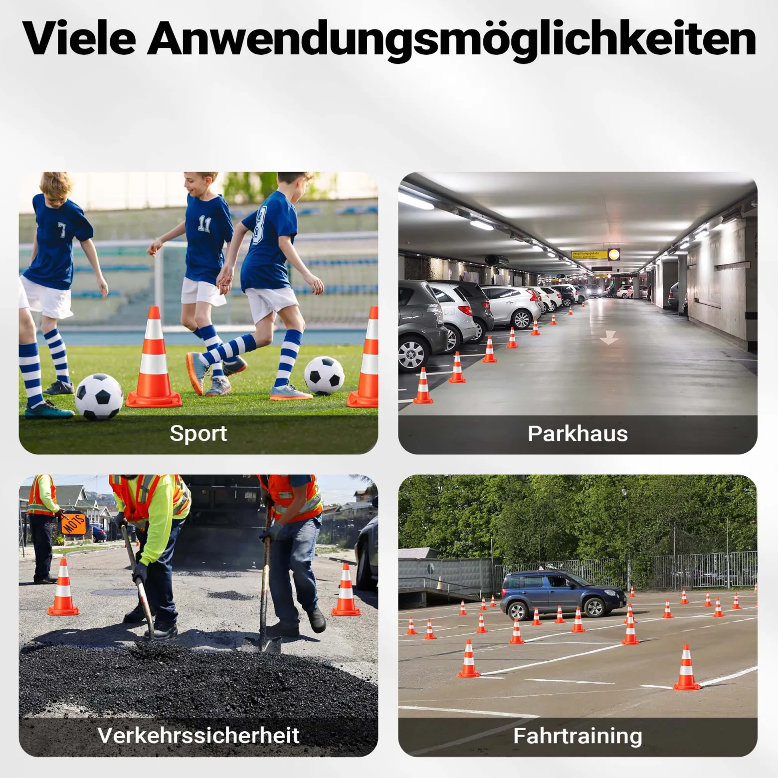 Wiltec Verkehrskegel 50 cm hoch 2 Stück, Leitkegel zum Absichern, Pylon reflektierend, Warnkegel aus robustem PVC für Baustellen