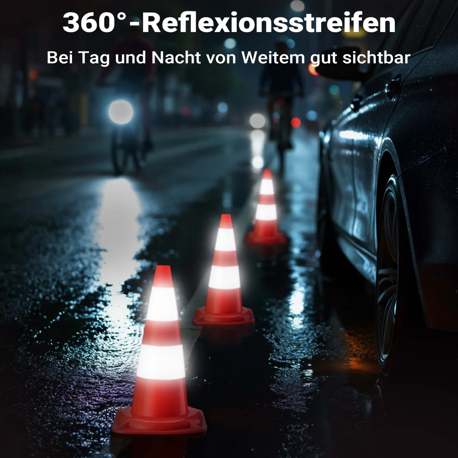 Wiltec Verkehrskegel 50 cm hoch 2 Stück, Leitkegel zum Absichern, Pylon reflektierend, Warnkegel aus robustem PVC für Baustellen