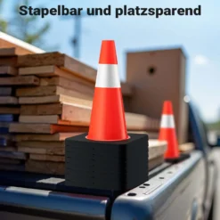 Wiltec Verkehrskegel 45 cm hoch 4 Stück, Leitkegel zum Absichern, Pylon reflektierend, Warnkegel aus robustem PVC und Gummi für Baustellen