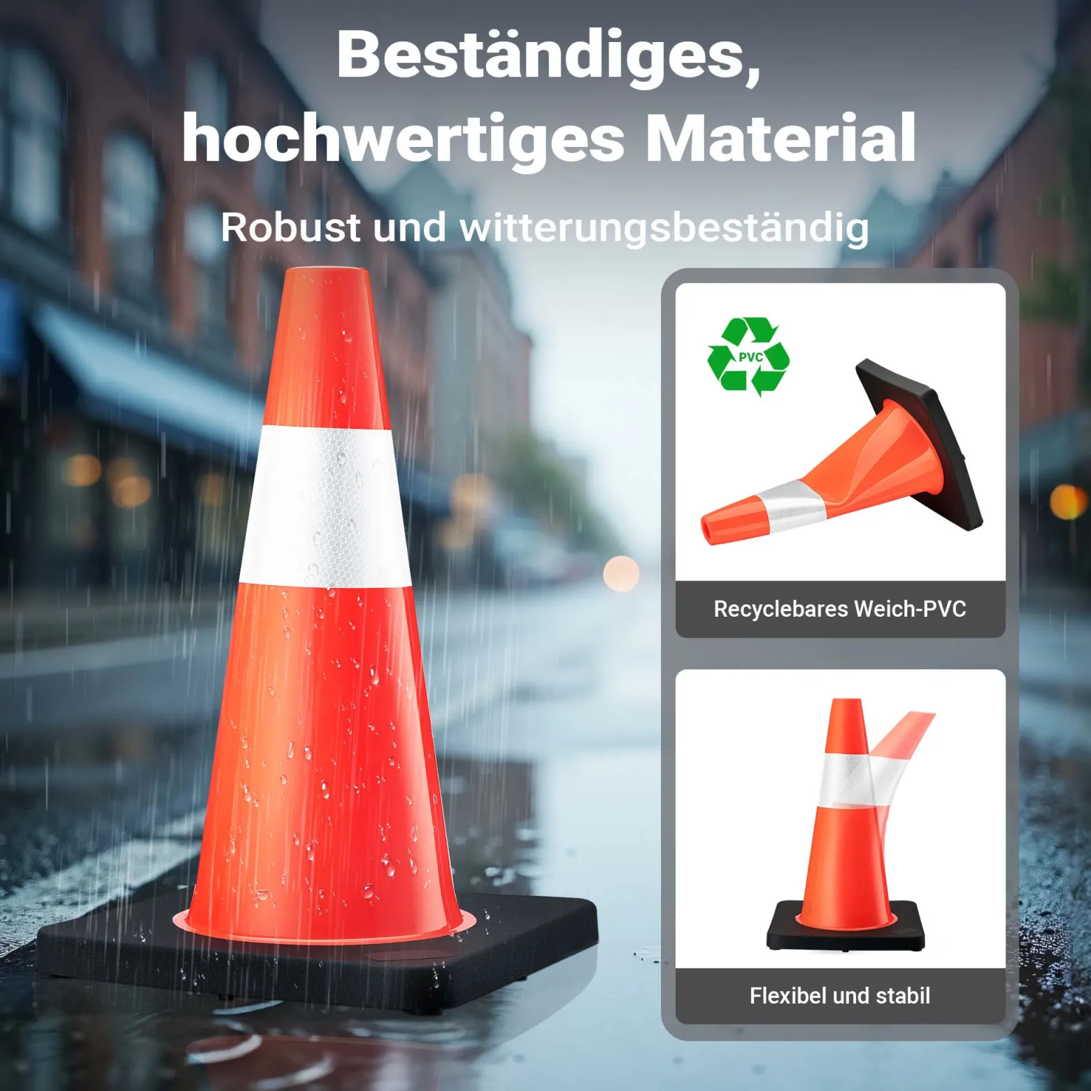 Wiltec Verkehrskegel 45 cm hoch 4 Stück, Leitkegel zum Absichern, Pylon reflektierend, Warnkegel aus robustem PVC und Gummi für Baustellen