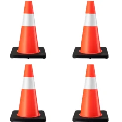 Wiltec Verkehrskegel 45 cm hoch 4 Stück, Leitkegel zum Absichern, Pylon reflektierend, Warnkegel aus robustem PVC und Gummi für Baustellen