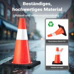 Wiltec Verkehrskegel 45 cm hoch 6 Stück, Leitkegel zum Absichern, Pylon reflektierend, Warnkegel aus robustem PVC und Gummi für Baustellen