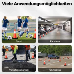 Wiltec Verkehrskegel 45 cm hoch 6 Stück, Leitkegel zum Absichern, Pylon reflektierend, Warnkegel aus robustem PVC und Gummi für Baustellen