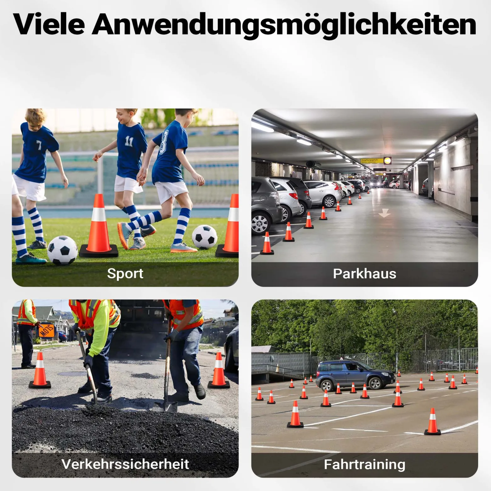 Wiltec Verkehrskegel 45 cm hoch 2 Stück, Leitkegel zum Absichern, Pylon reflektierend, Warnkegel aus robustem PVC und Gummi für Baustellen