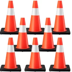 Wiltec Verkehrskegel 45 cm hoch 8 Stück, Leitkegel zum Absichern, Pylon reflektierend, Warnkegel aus robustem PVC und Gummi für Baustellen