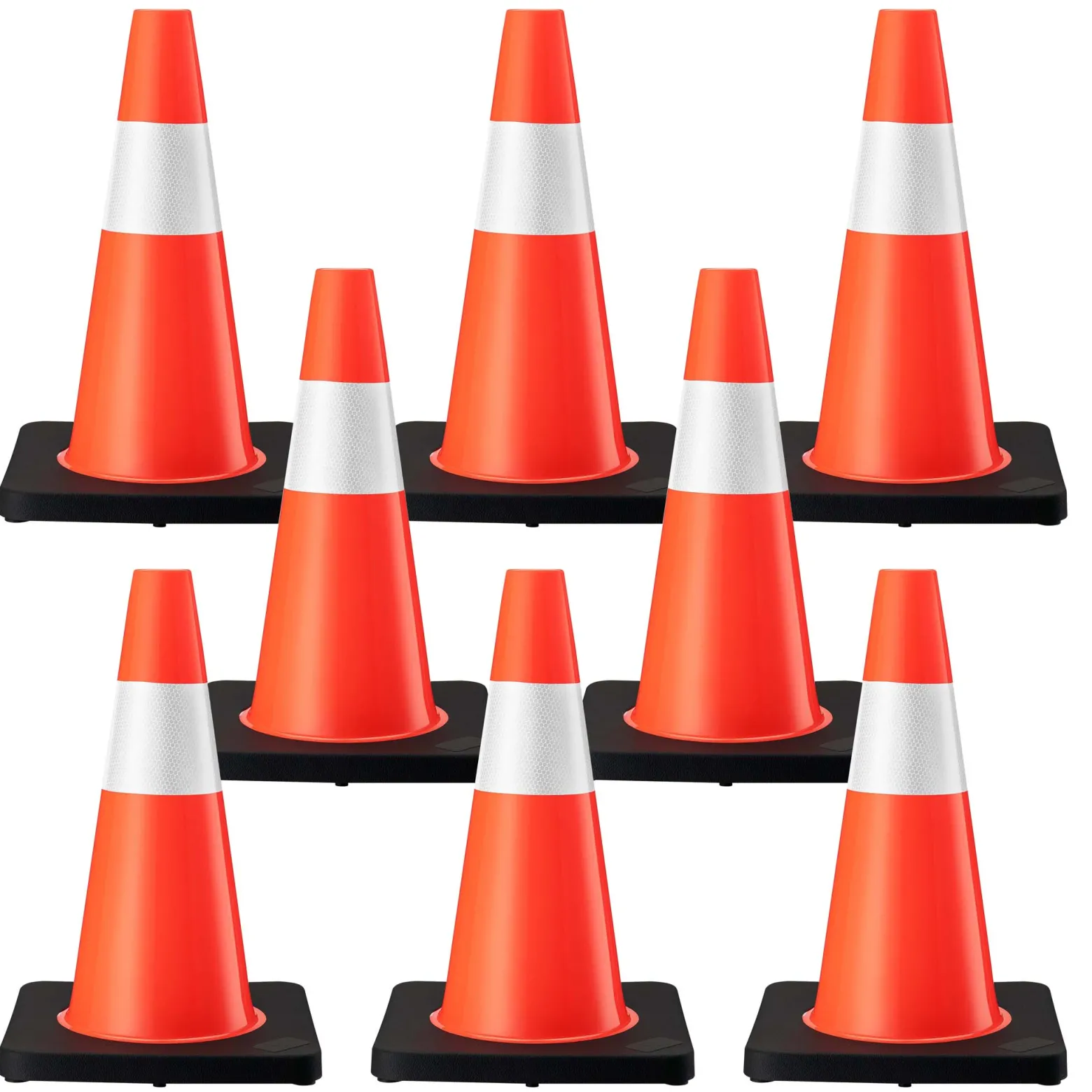 Wiltec Verkehrskegel 45 cm hoch 8 Stück, Leitkegel zum Absichern, Pylon reflektierend, Warnkegel aus robustem PVC und Gummi für Baustellen
