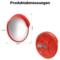 Wiltec Verkehrsspiegel 80 cm konvex mit Schutzhaube, runder Sicherheitsspiegel mit 160-160° Sichtfeld, Konvexspiegel aus Polycarbonat, Überwachungsspiegel für Ausfahrten inkl. Montagematerial