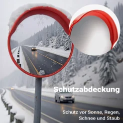 Wiltec Verkehrsspiegel 75 cm konvex mit Schutzhaube, runder Sicherheitsspiegel mit 160-160° Sichtfeld, Konvexspiegel aus Polycarbonat, Überwachungsspiegel für Ausfahrten inkl. Montagematerial
