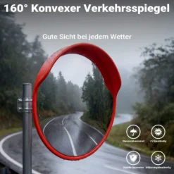 Wiltec Verkehrsspiegel 75 cm konvex mit Schutzhaube, runder Sicherheitsspiegel mit 160-160° Sichtfeld, Konvexspiegel aus Polycarbonat, Überwachungsspiegel für Ausfahrten inkl. Montagematerial