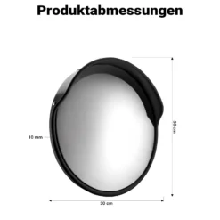 Wiltec Verkehrsspiegel 30 cm konvex mit Schutzhaube Schwarz, runder Sicherheitsspiegel mit 160° Sichtfeld, Konvexspiegel für Ausfahrten inkl. Montagematerial