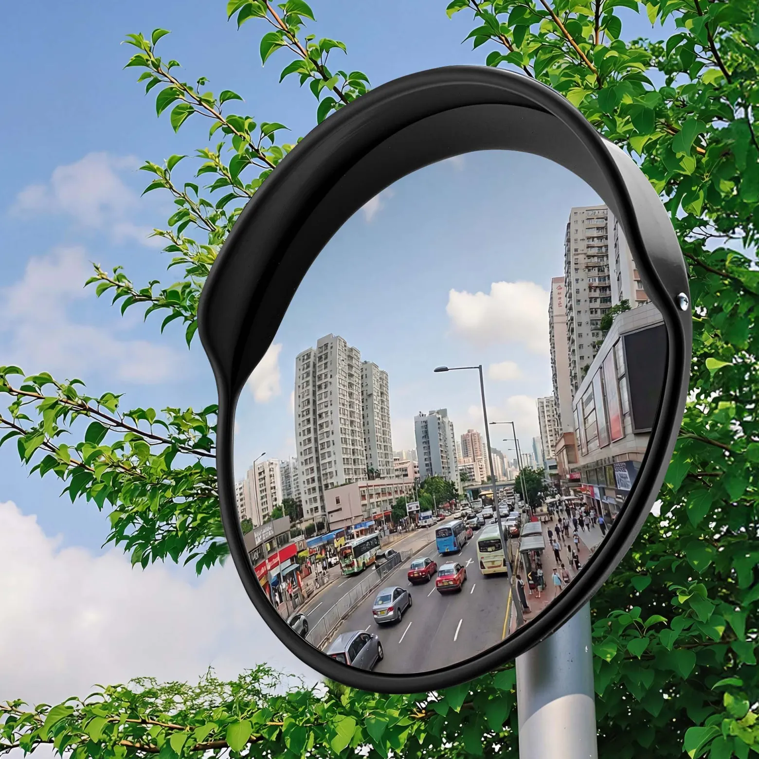 Wiltec Verkehrsspiegel 30 cm konvex mit Schutzhaube Schwarz, runder Sicherheitsspiegel mit 160° Sichtfeld, Konvexspiegel für Ausfahrten inkl. Montagematerial