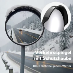 Wiltec Verkehrsspiegel 45 cm konvex mit Schutzhaube Schwarz, runder Sicherheitsspiegel mit 160° Sichtfeld, Konvexspiegel für Ausfahrten inkl. Montagematerial