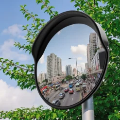 Wiltec Verkehrsspiegel 45 cm konvex mit Schutzhaube Schwarz, runder Sicherheitsspiegel mit 160° Sichtfeld, Konvexspiegel für Ausfahrten inkl. Montagematerial