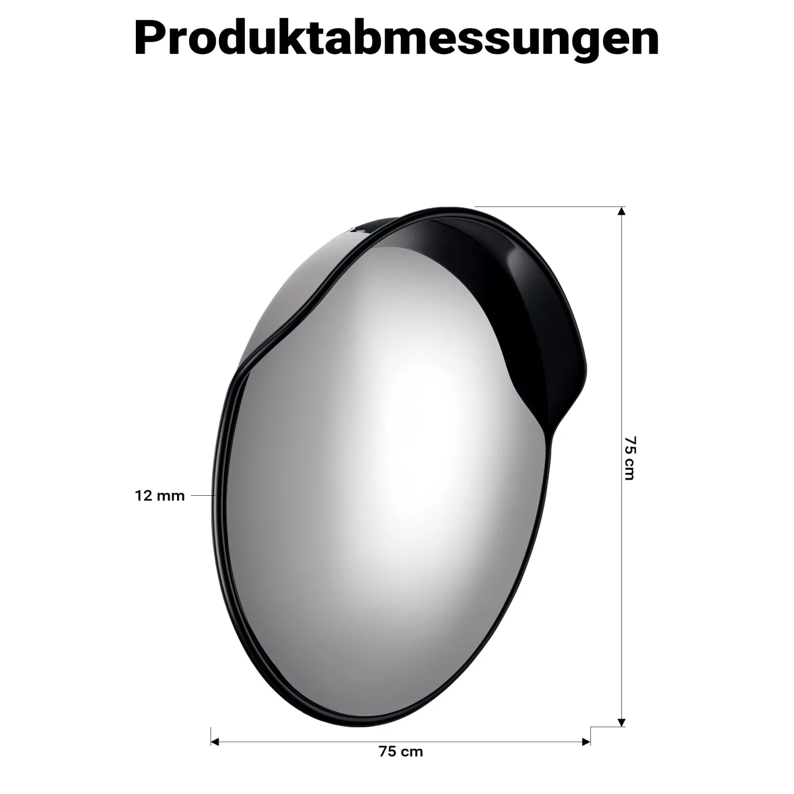 Wiltec Verkehrsspiegel 75 cm konvex mit Schutzhaube Schwarz, runder Sicherheitsspiegel mit 160° Sichtfeld, Konvexspiegel für Ausfahrten inkl. Montagematerial