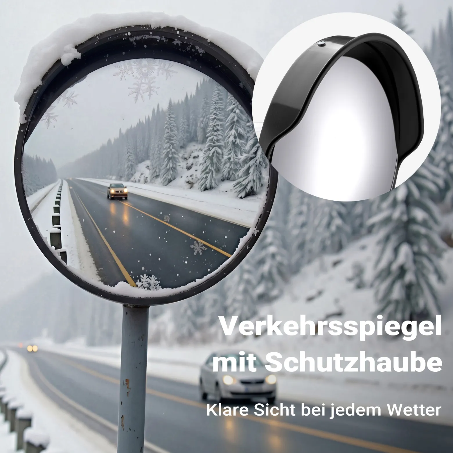 Wiltec Verkehrsspiegel 75 cm konvex mit Schutzhaube Schwarz, runder Sicherheitsspiegel mit 160° Sichtfeld, Konvexspiegel für Ausfahrten inkl. Montagematerial