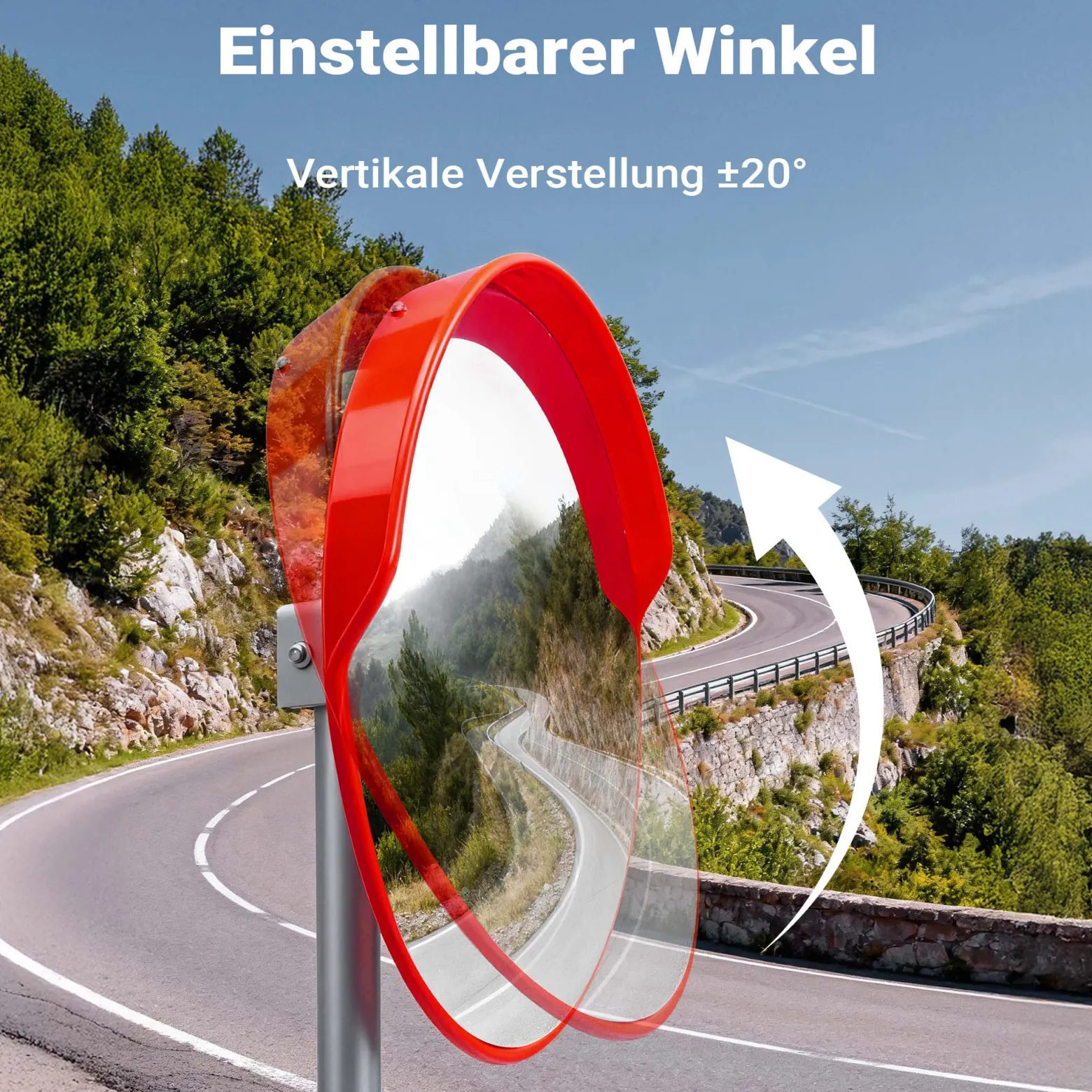 Wiltec Verkehrsspiegel 30 cm konvex mit Schutzhaube Orange, runder Sicherheitsspiegel mit 160° Sichtfeld, Konvexspiegel für Ausfahrten inkl. Montagematerial