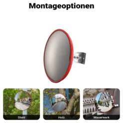 Wiltec Verkehrsspiegel 30 cm konvex, runder Sicherheitsspiegel mit 160° Sichtfeld, Konvexspiegel aus Polycarbonat, Überwachungsspiegel für Ausfahrten inkl. Montagematerial