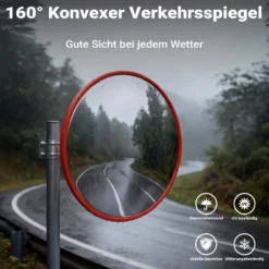 Wiltec Verkehrsspiegel 30 cm konvex, runder Sicherheitsspiegel mit 160° Sichtfeld, Konvexspiegel aus Polycarbonat, Überwachungsspiegel für Ausfahrten inkl. Montagematerial