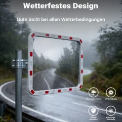Wiltec Verkehrsspiegel 70 x 90 cm konvex, eckiger Sicherheitsspiegel mit rot-weißen Reflektorstreifen, bruchsicherer Konvexspiegel aus Kunststoff, Überwachungsspiegel für Ausfahrten