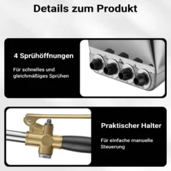 Wiltec Verputzmaschine 6-10 bar, Putzpistole mit 8 mm Düse, Mörtelpistole 3,7 l Trichter, Putzwerfer 72 cm, Putzmaschine Aluminium und Edelstahl