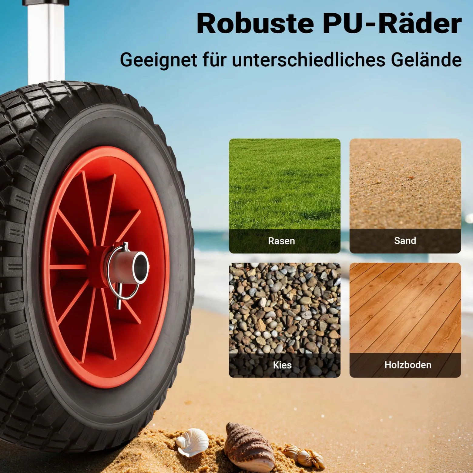 Wiltec verstellbarer Alu Kanuwagen bis 90 kg, Transportwagen für Boote, Kanus und Kajaks, SUP-Trolley mit Polstern, ⌀22 cm große PU-Räder & Gurtbändern, SUP-Wagen mit verstellbarer Auflagebreite
