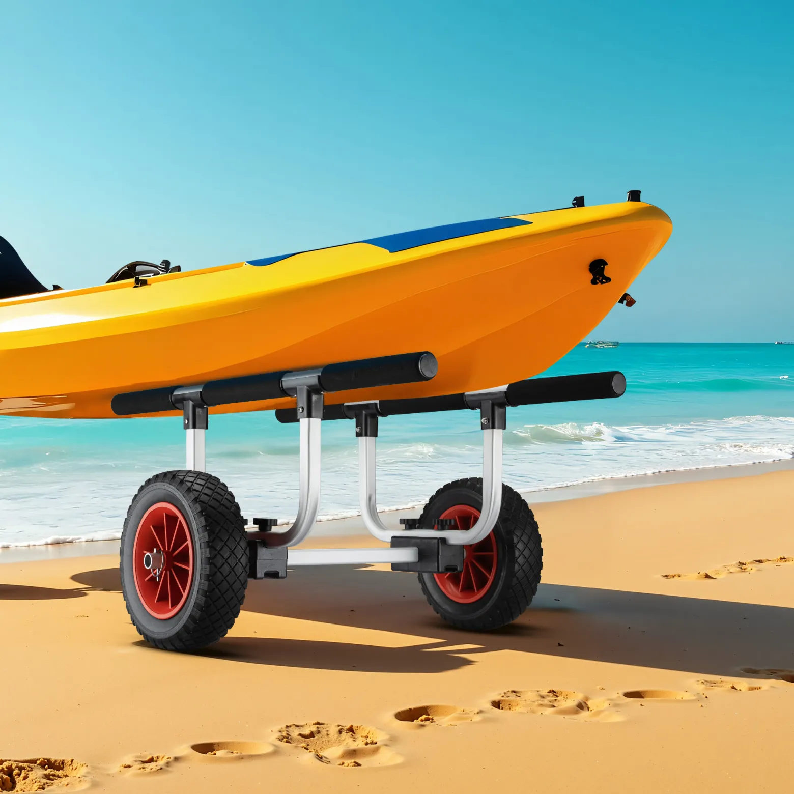 Wiltec verstellbarer Alu Kanuwagen bis 90 kg, Transportwagen für Boote, Kanus und Kajaks, SUP-Trolley mit Polstern, ⌀22 cm große PU-Räder & Gurtbändern, SUP-Wagen mit verstellbarer Auflagebreite