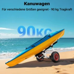 Wiltec verstellbarer Alu Kanuwagen bis 90 kg, Transportwagen für Boote, Kanus und Kajaks, SUP-Trolley mit Polstern, ⌀22 cm große PU-Räder & Gurtbändern, SUP-Wagen mit verstellbarer Auflagebreite