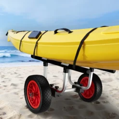 Wiltec verstellbarer Alu Kanuwagen bis 90 kg, Transportwagen für Boote, Kanus und Kajaks, SUP-Trolley mit Polstern, ⌀31 cm PU-Räder & Gurtbändern, SUP-Wagen mit verstellbarer Auflagebreite