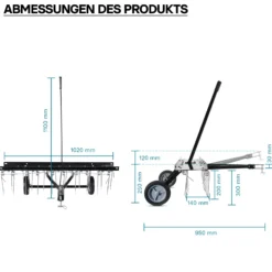 Wiltec Vertikutierer 100 cm für Aufsitzmäher, Rasenlüfter mit Stahlfedern für Rasentraktor, Rasenvertikutierer zum Rasen lüften und als Moosentferner