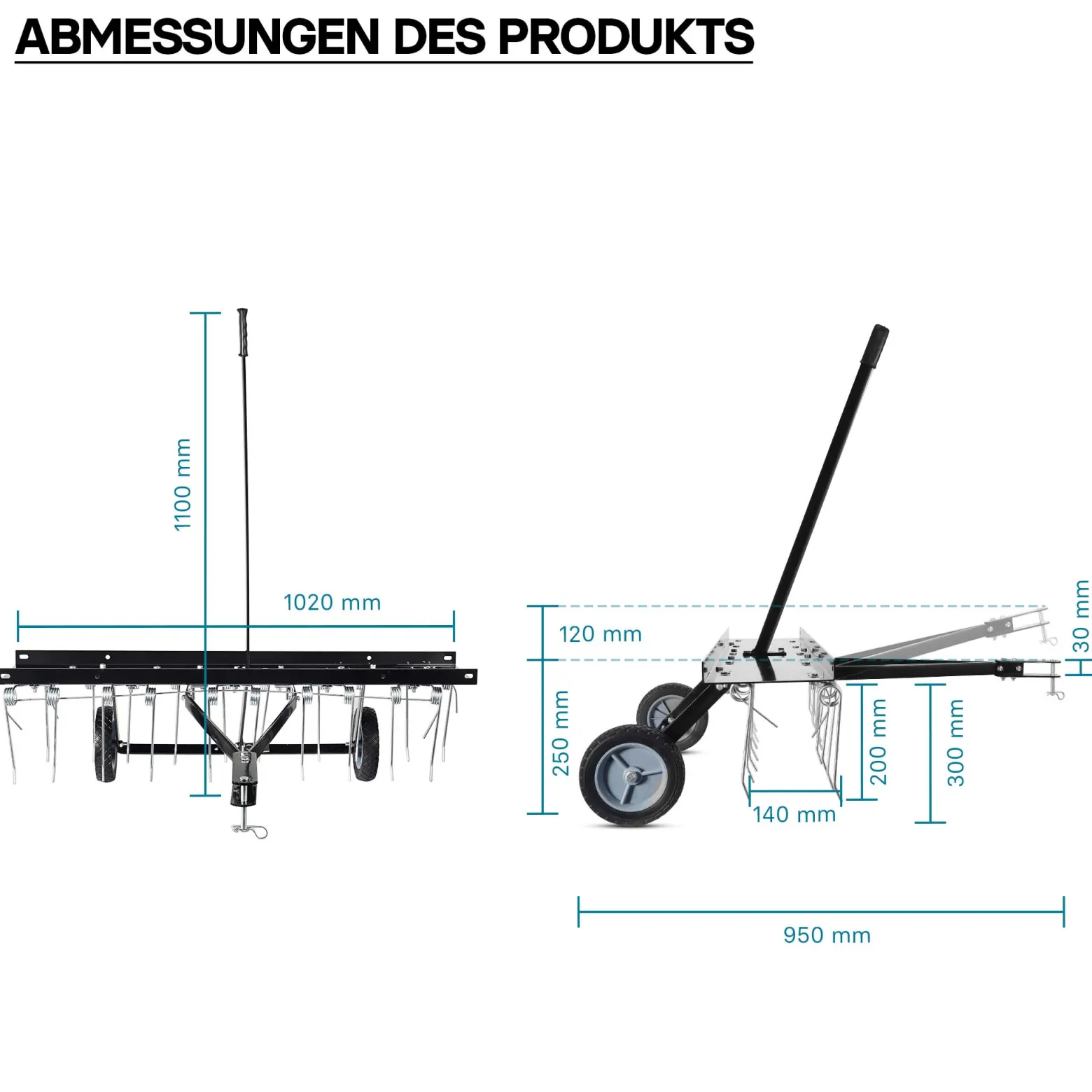 Wiltec Vertikutierer 100 cm für Aufsitzmäher, Rasenlüfter mit Stahlfedern für Rasentraktor, Rasenvertikutierer zum Rasen lüften und als Moosentferner