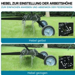 Wiltec Vertikutierer 100 cm für Aufsitzmäher, Rasenlüfter mit Stahlfedern für Rasentraktor, Rasenvertikutierer zum Rasen lüften und als Moosentferner