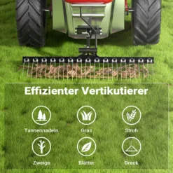 Wiltec Vertikutierer 120 cm für Aufsitzmäher, Rasenlüfter mit Stahlfedern für Rasentraktor, Rasenvertikutierer zum Rasen lüften und als Moosentferner