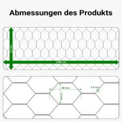 Wiltec Volierendraht 25 x 1 m, Hasendraht mit 13 mm Maschenweite, Sechseckgeflecht Stahl verzinkt, wetterfester Hühnerdraht für Gehege