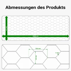 Wiltec Volierendraht 25 x 1 m, Hasendraht mit 50 mm Maschenweite, Sechseckgeflecht Stahl verzinkt, wetterfester Hühnerdraht für Gehege