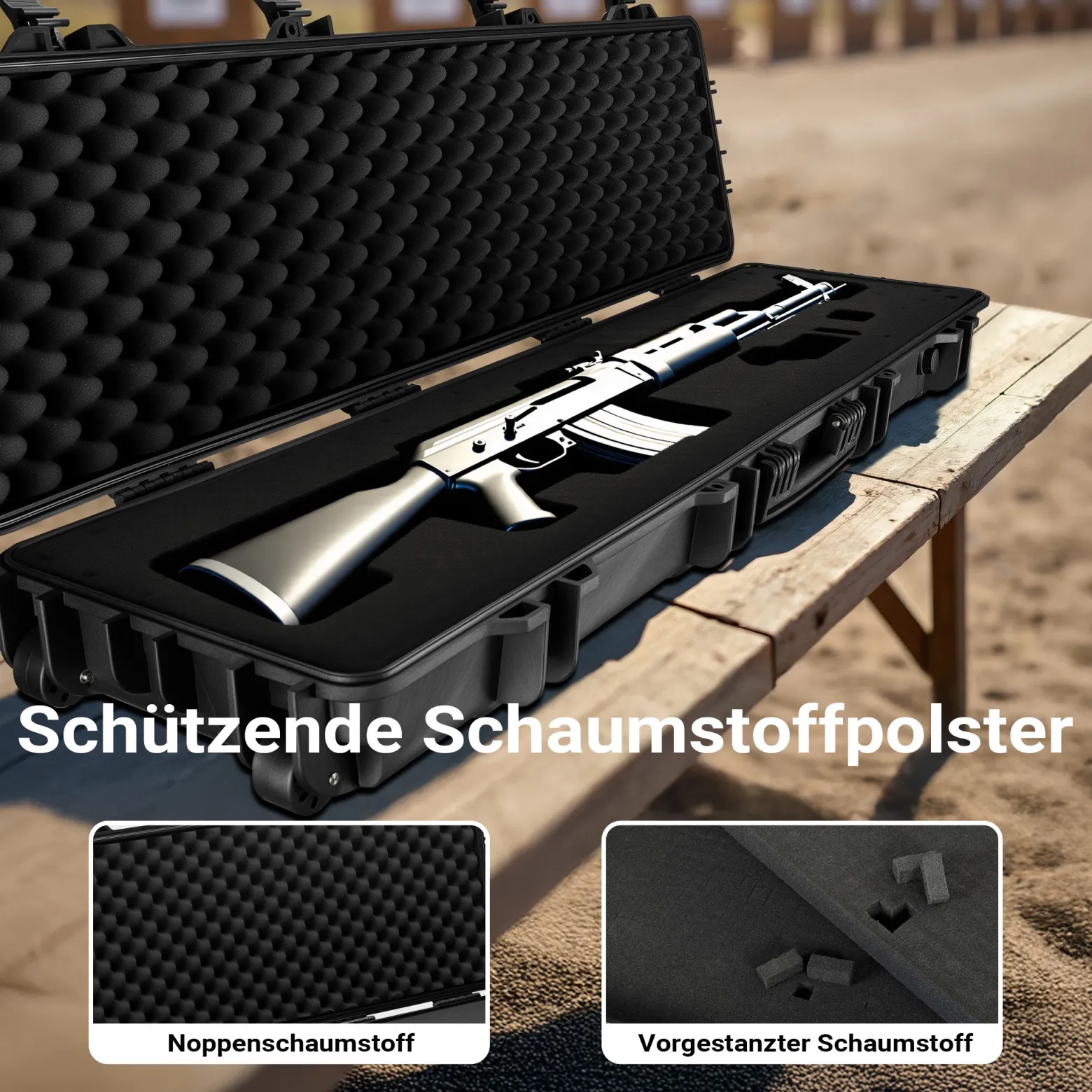 Wiltec Waffenkoffer 137,8 x 38,3 x 17,5 cm für Langwaffen, Gewehrkoffer mit Schaumstoffpolsterung und Rollen für sicheren Transport, Langwaffenkoffer mit hoher Traglast und Tragegriff
