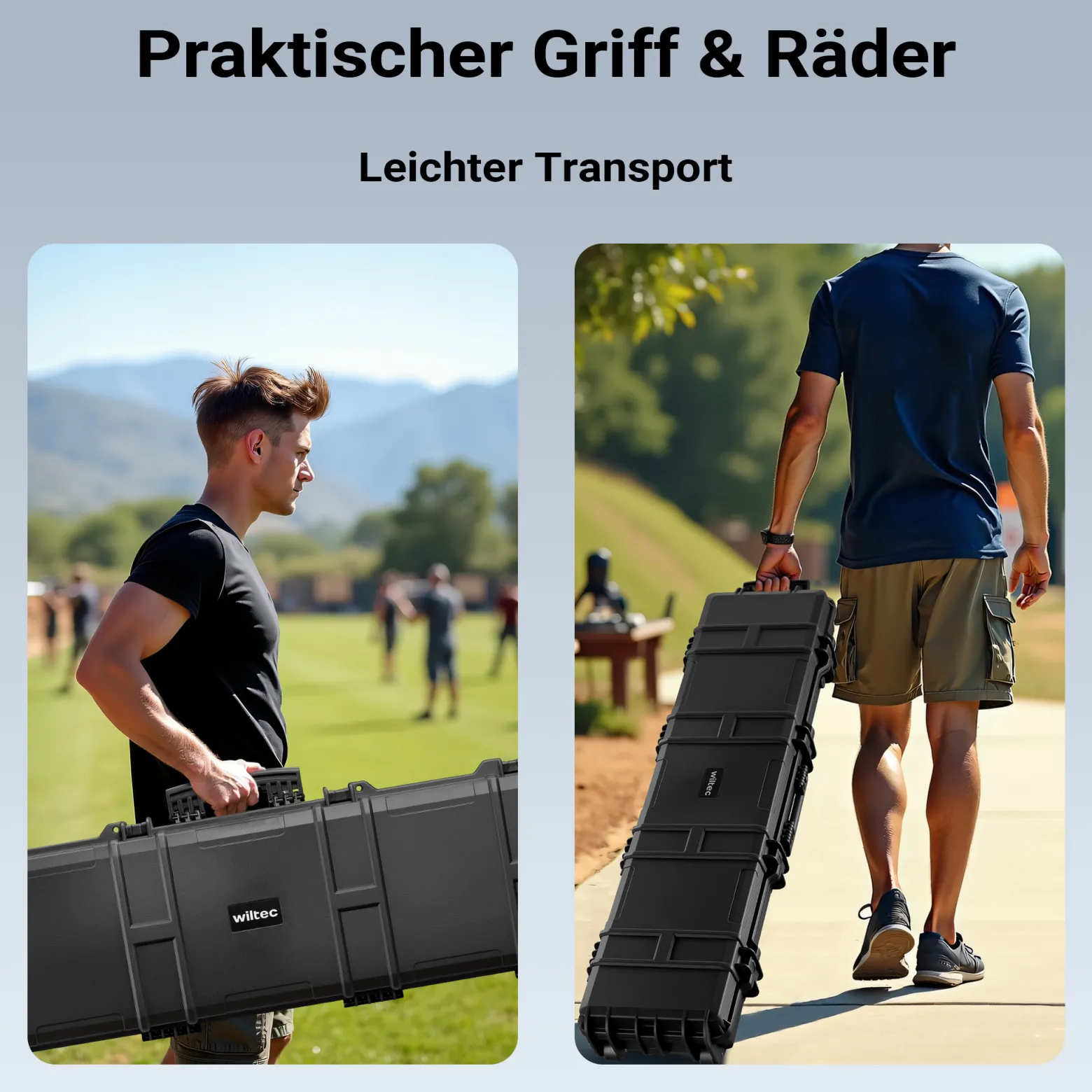 Wiltec Waffenkoffer 137,8 x 38,3 x 17,5 cm für Langwaffen, Gewehrkoffer mit Schaumstoffpolsterung und Rollen für sicheren Transport, Langwaffenkoffer mit hoher Traglast und Tragegriff
