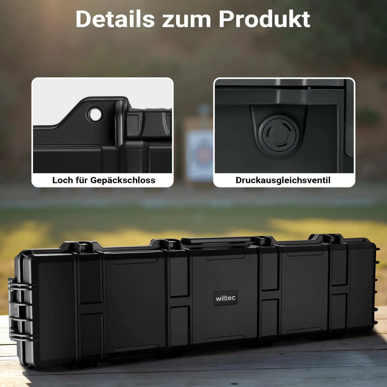 Wiltec Waffenkoffer 137,8 x 38,3 x 17,5 cm für Langwaffen, Gewehrkoffer mit Schaumstoffpolsterung und Rollen für sicheren Transport, Langwaffenkoffer mit hoher Traglast und Tragegriff