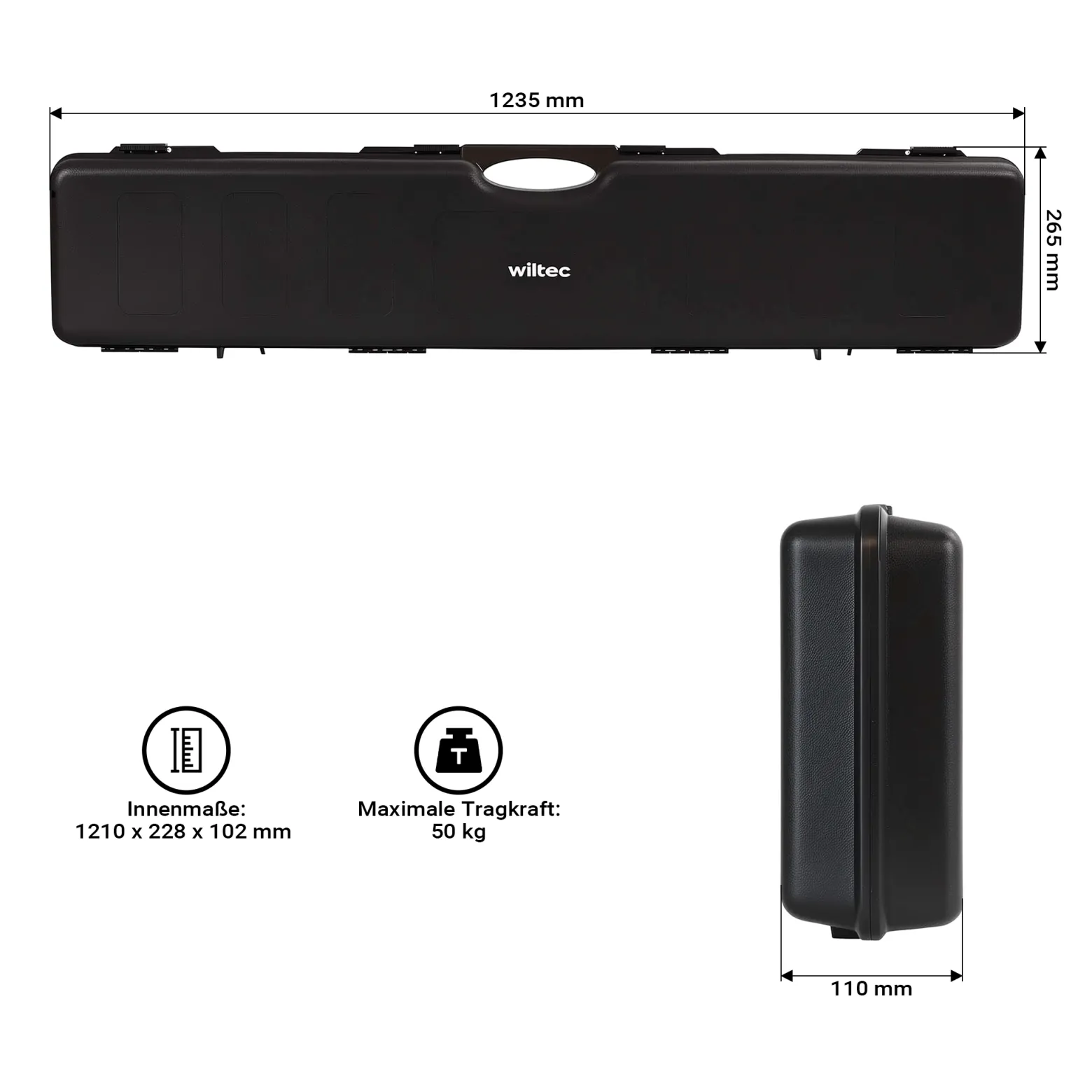 Wiltec Waffenkoffer 123,5 x 26,5 x 11 cm für Langwaffen, Gewehrkoffer mit Rasterschaumstoff für sicheren Transport, Langwaffenkoffer mit hoher Traglast und Tragegriff