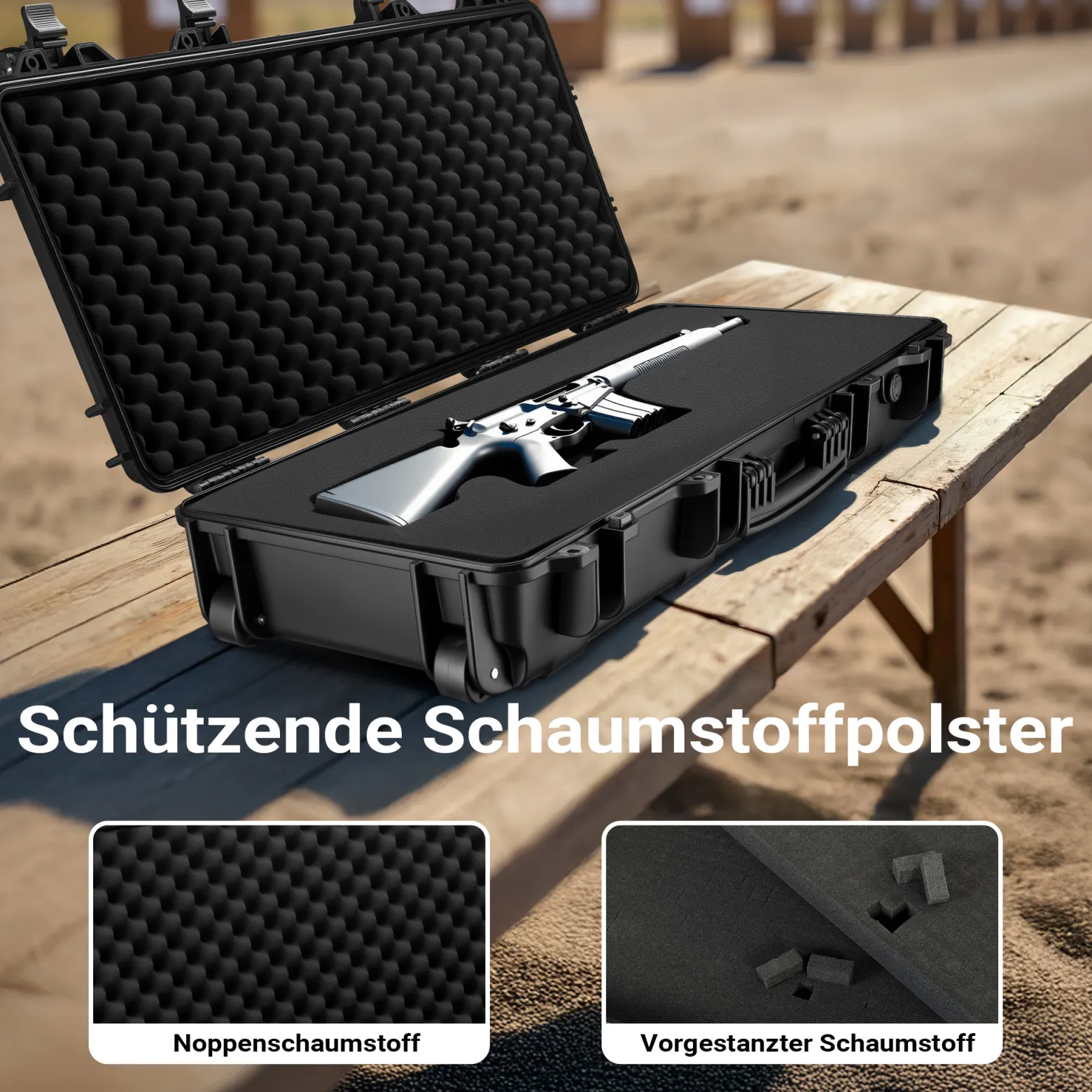 Wiltec Waffenkoffer 97,8 x 42 x 17,3 cm für Langwaffen, Gewehrkoffer mit Schaumstoffpolsterung für sicheren Transport, Langwaffenkoffer mit hoher Traglast und Tragegriff