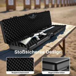 Wiltec Waffenkoffer 138 x 34 x 13,5 cm für Langwaffen, Gewehrkoffer mit Rasterschaumstoff für sicheren Transport, Langwaffenkoffer mit hoher Traglast und Tragegriff
