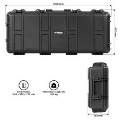Wiltec Waffenkoffer 109,8 x 41,5 x 15,5 cm für Langwaffen, Gewehrkoffer mit Schaumstoffpolsterung für sicheren Transport, Langwaffenkoffer mit hoher Traglast und Tragegriff